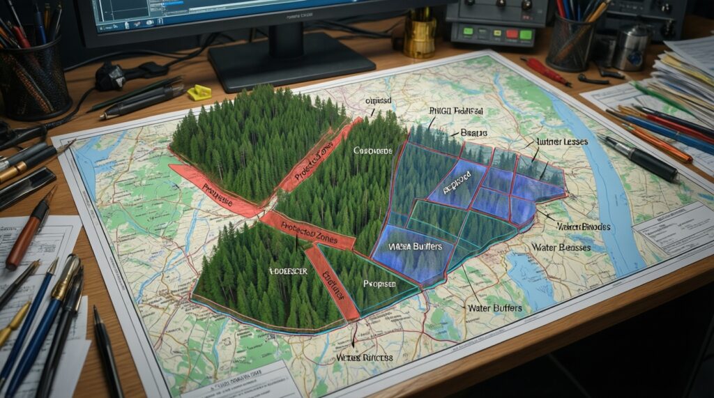 Лес и экология: вырубки, восстановление, пожары и защита природных территорий - иллюстрация